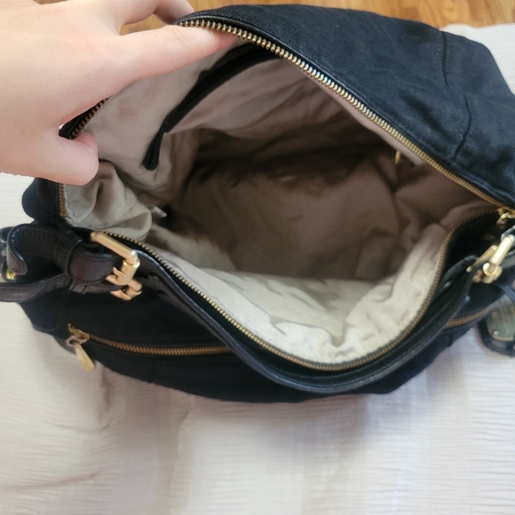 BCBGMaxAzria Black Linen Hobo Bag with Gold Hardware - Picture 7 of 16